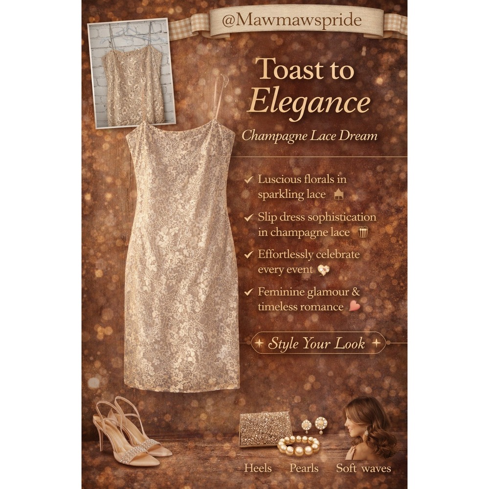 LUSHOUS FLORAL Champagne Lace Slip Dress Spaghetti Strap Cocktail Event Size 10